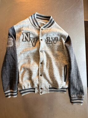 Men's Two-Tone Gray Varsity Sweater Jacket